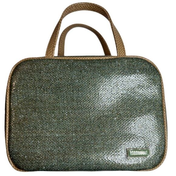 Stephanie Johnson Toiletry Bag Travel Green Gold Metallic Cosmetics NWOT - Picture 8 of 15